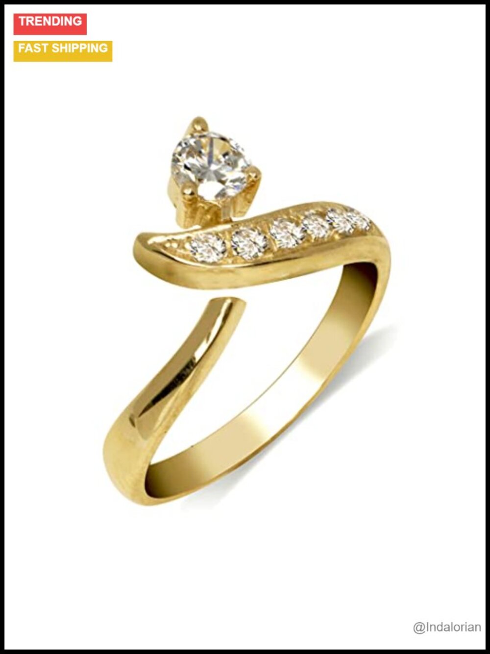 Solid 10K Gold Adjustable Toe Ring with CZ